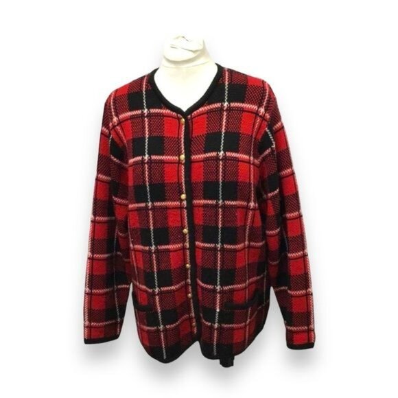 Liz Baker Women’s Cardigan Sweater VTG 80s/90s Button Up Tartan Plaid Holiday 1X - Picture 3 of 9